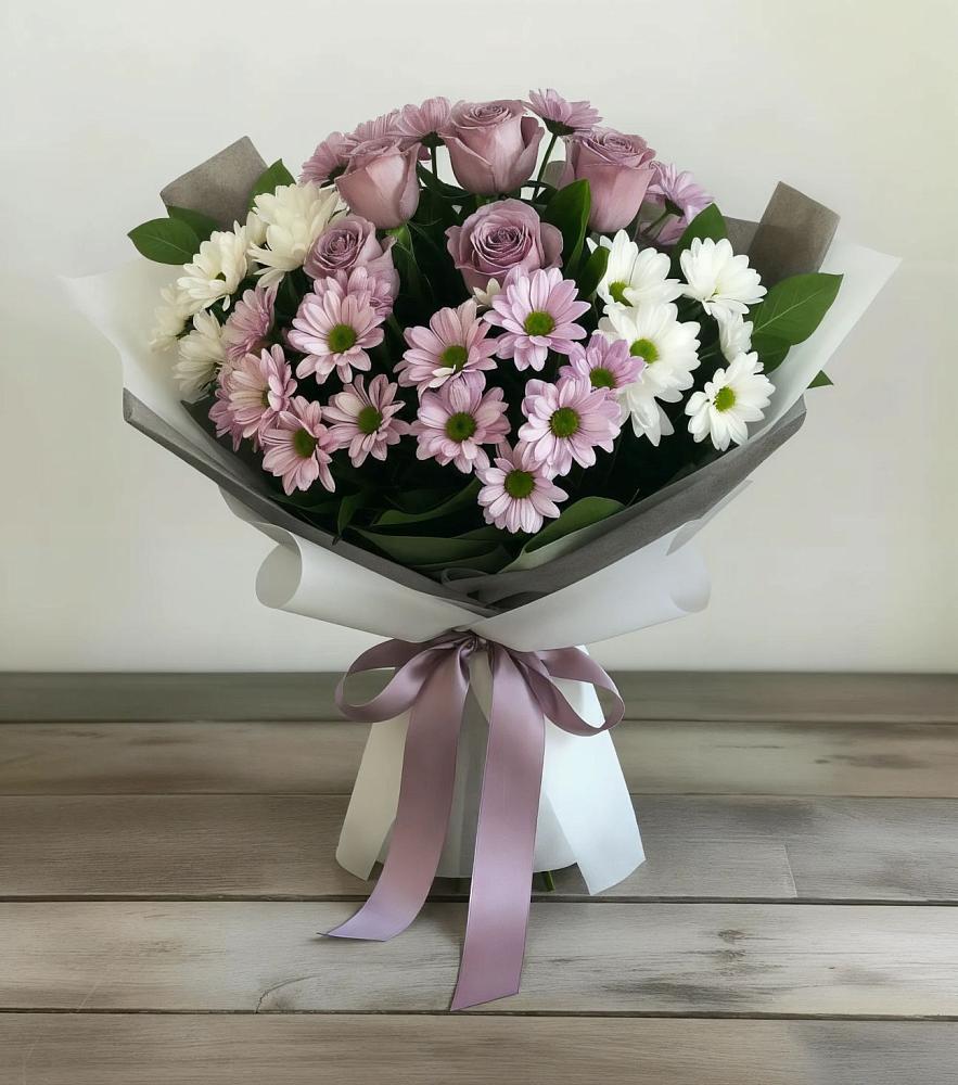 Букет цветов из: Хризантемы и Розы в Осеченки