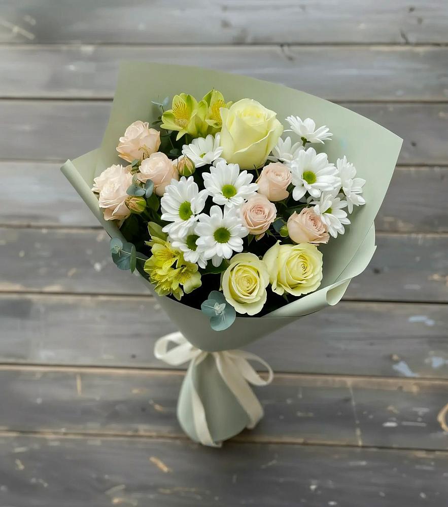 Букет цветов из: Альстромерии, Розы и Хризантемы в Осеченки