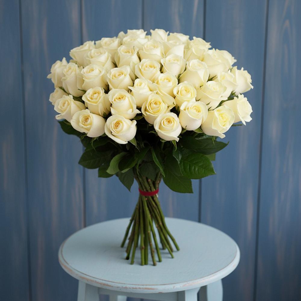 Букет 51 Белая роза Эдлесс Лав в Осеченки