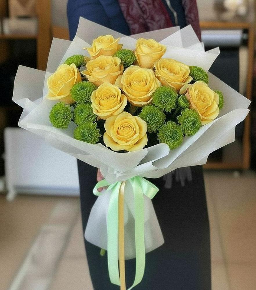 Букет цветов из: Хризантемы и Розы в Осеченки