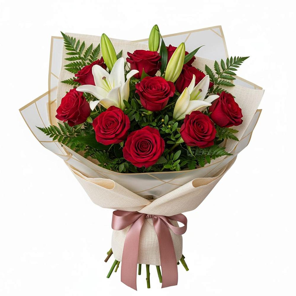 Букет цветов из: Лилии и Розы в Осеченки