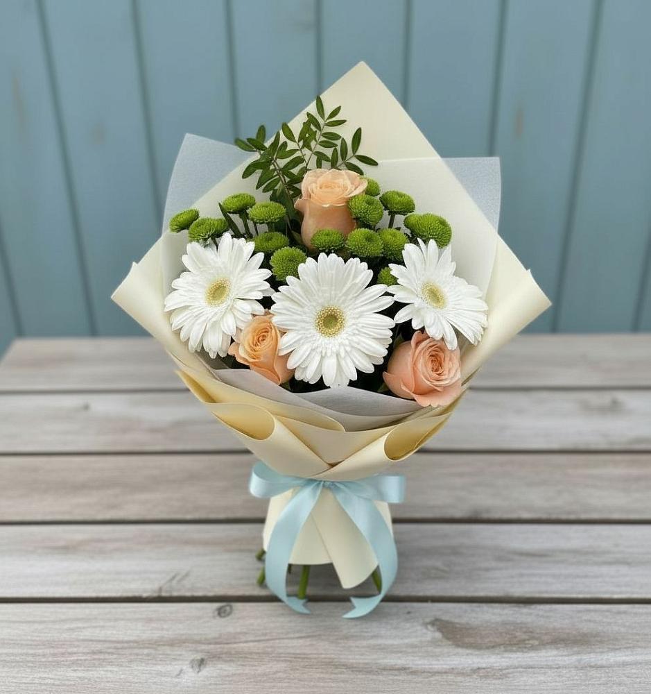 Букет цветов из: Герберы, Розы и Хризантемы в Осеченки