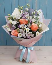 Букет цветов из:  Лизиантусы, Розы, Альстромерии и Гипсофила #REPLACE_PRED# Осеченки