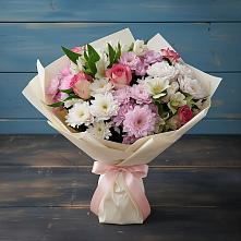 Букет цветов из:  Хризантемы, Альстромерии и Розы #REPLACE_PRED# Осеченки