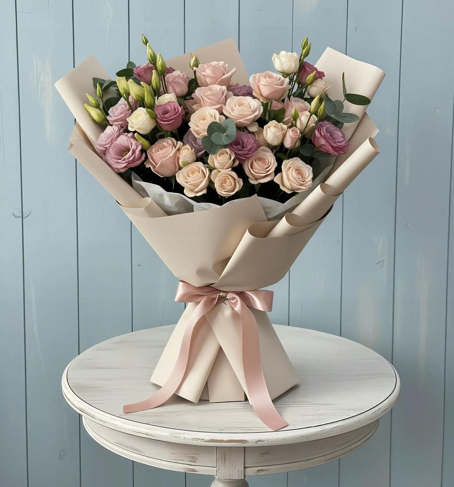 Букет цветов из: Розы и Лизиантусы в Осеченки