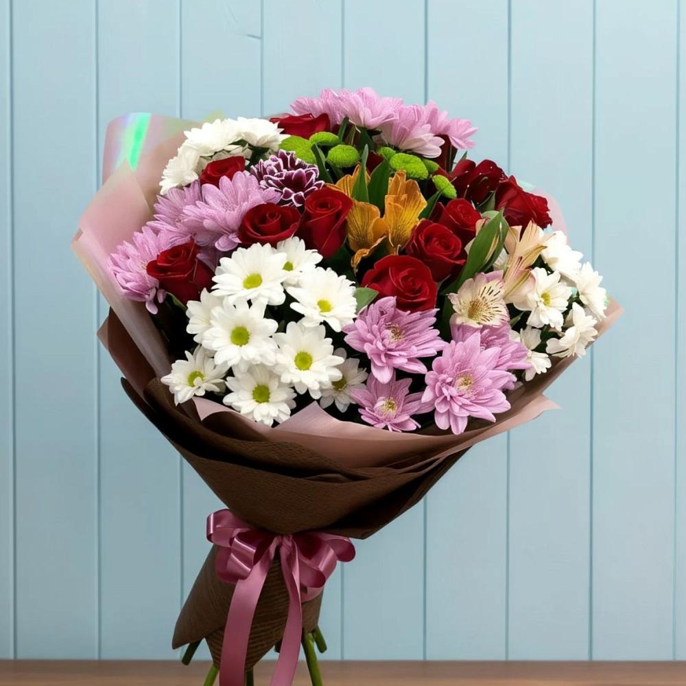 Букет цветов из: Розы, Хризантемы и Альстромерии в Осеченки