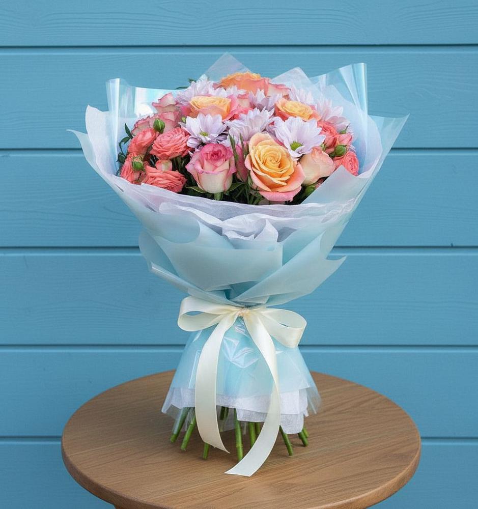 Букет цветов из: Хризантемы и Розы в Осеченки