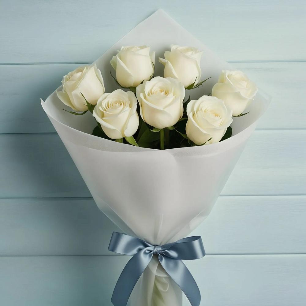 Букет 7 Белых роз Эдлесс Лав в Осеченки